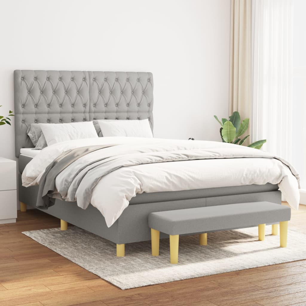 Lit à sommier tapissier avec matelas Gris clair 140x200cm Tissu