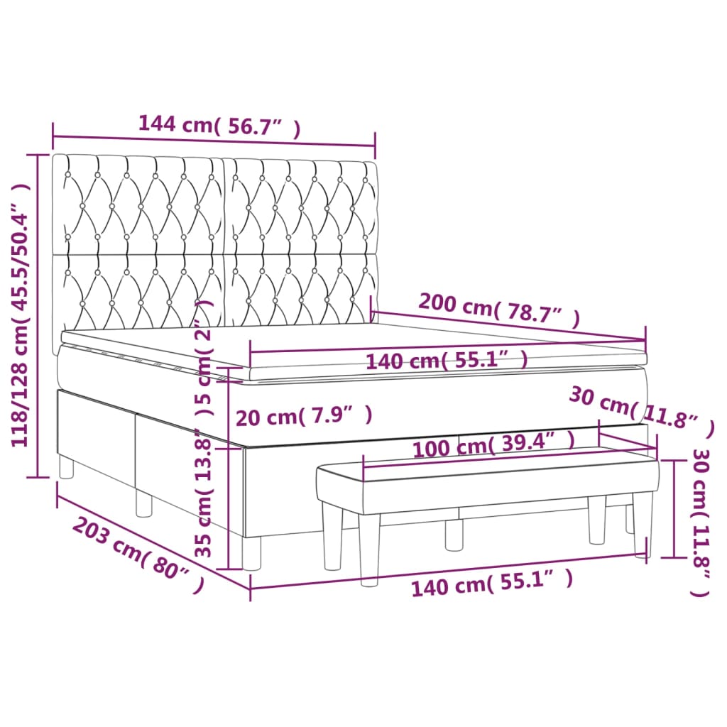 Box spring postel s matrací tmavě hnědá 140x200 cm textil