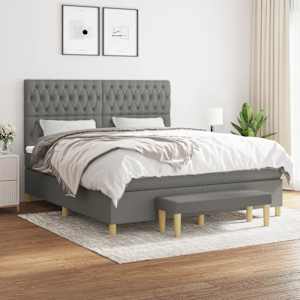 Box spring postelja z vzmetnico temno siva 180x200 cm blago