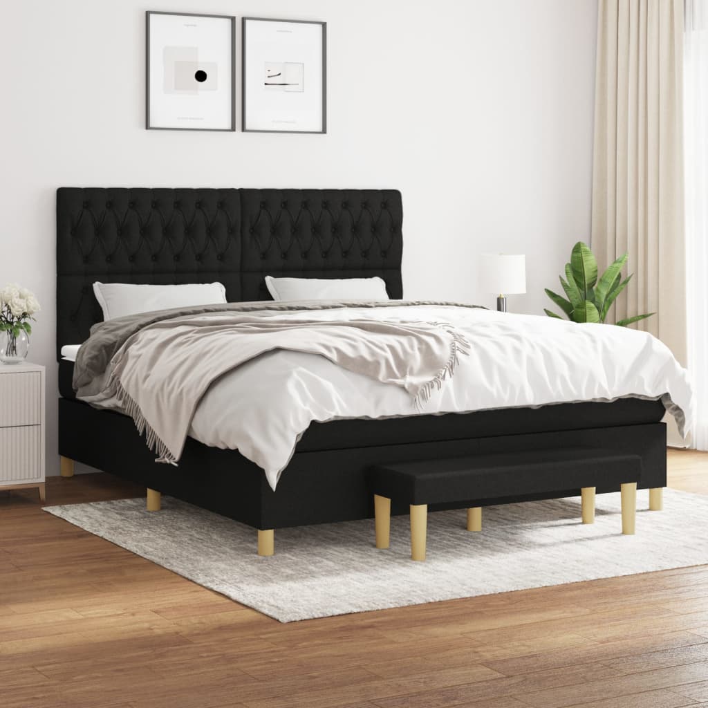 vidaXL Pat box spring cu saltea, negru, 180×200 cm, catifea 180x200
