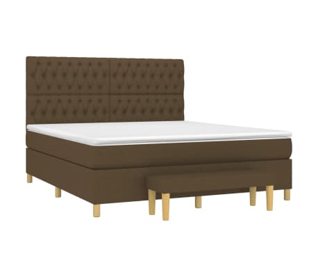 vidaXL Cama box spring con colch&oacute;n tela marr&oacute;n oscuro 180x200 cm