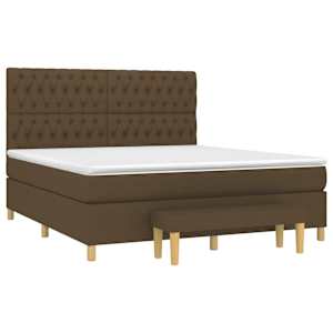 vidaXL Cama box spring con colch&oacute;n tela marr&oacute;n oscuro 180x200 cm