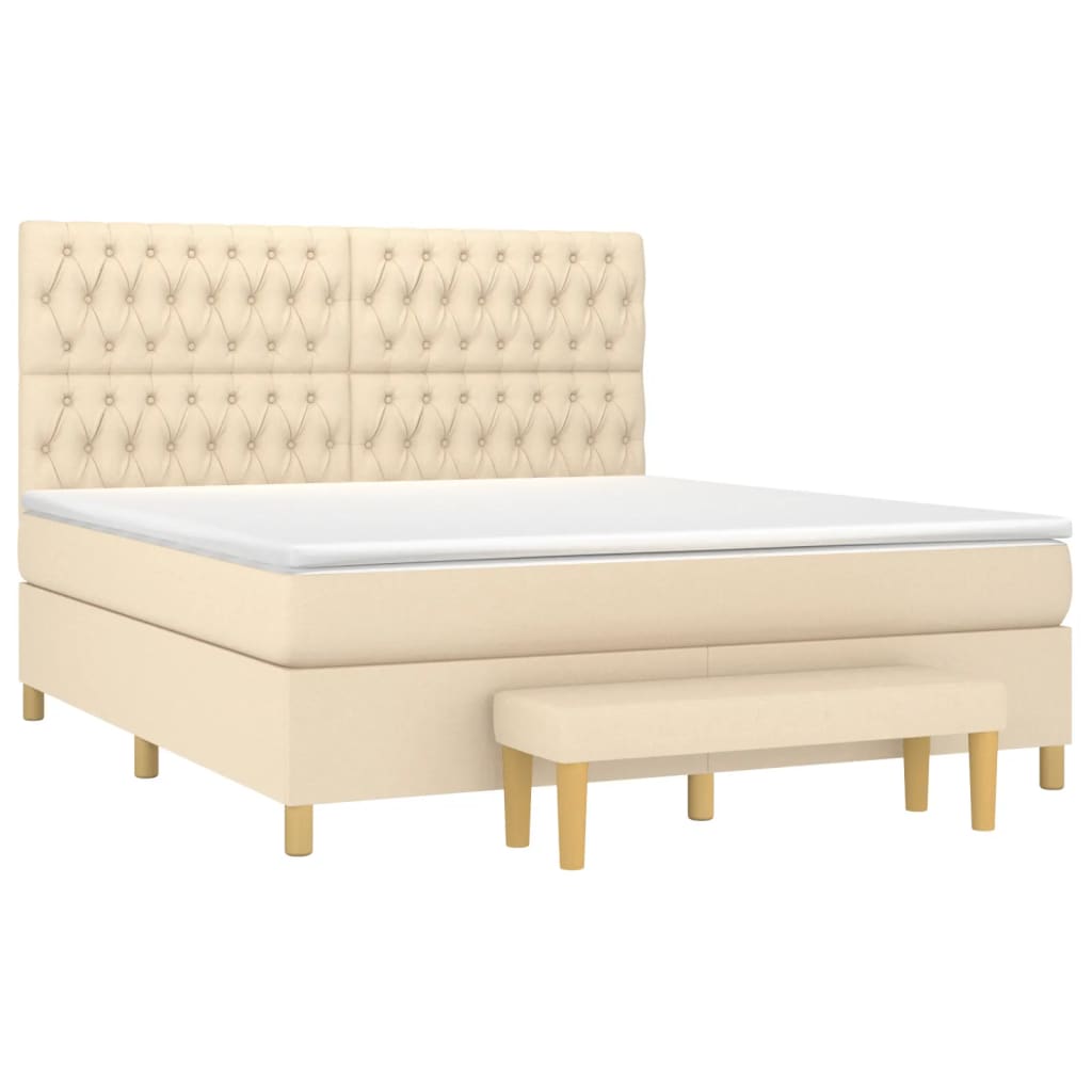 vidaXL Boxspring met matras stof crèmekleurig 180x200 cm afbeelding