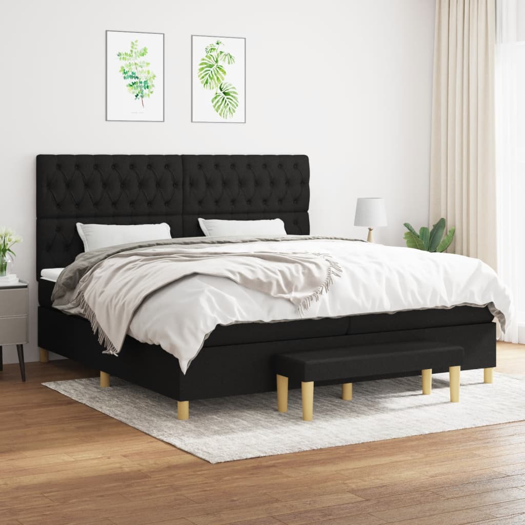 Lit à sommier tapissier avec matelas Noir 200x200 cm Tissu