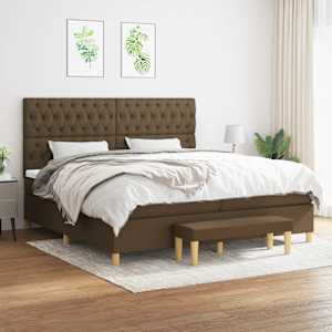 Box spring postelja z vzmetnico temno rjav 200x200 cm blago