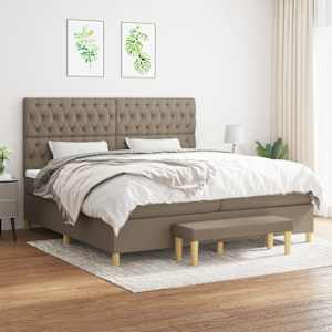 Box spring postelja z vzmetnico taupe 200x200 cm blago