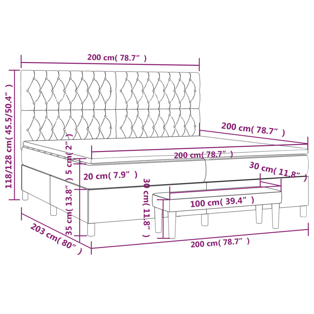 Box spring postel s matrací krémová 200x200 cm textil