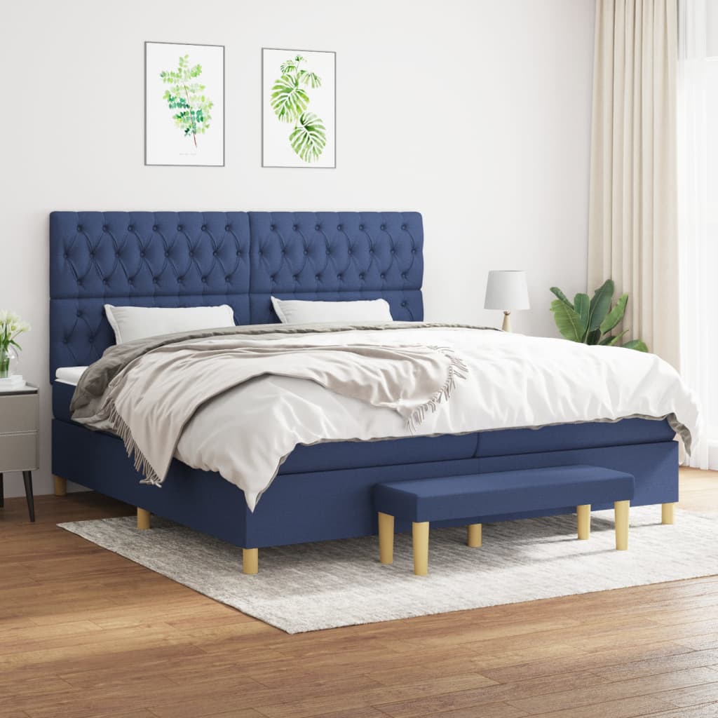 vidaXL Boxspringbett mit Matratze Blau 200x200 cm Stoff