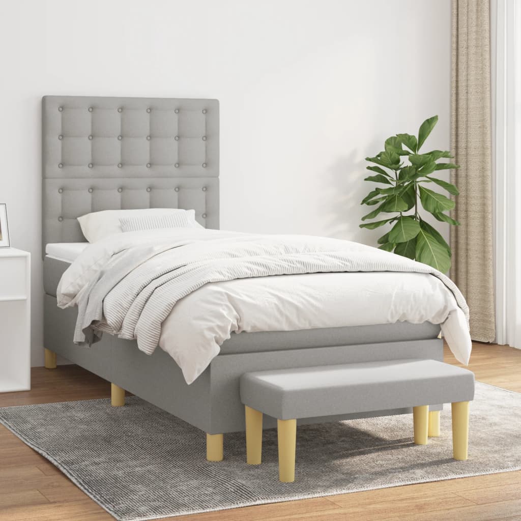 Lit à sommier tapissier et matelas Gris clair 90x190 cm Tissu
