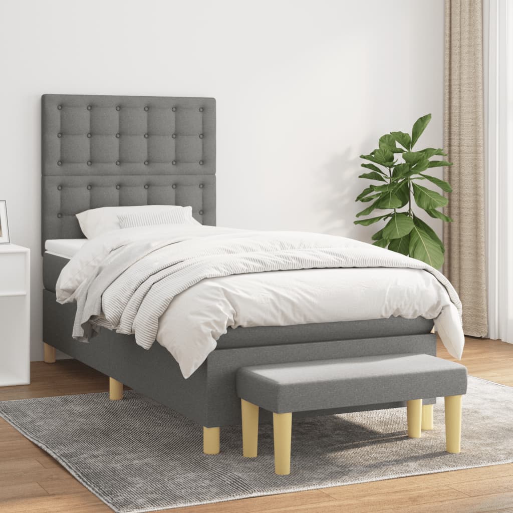 Boxspringbett mit Matratze Dunkelgrau 90×190 cm Stoff