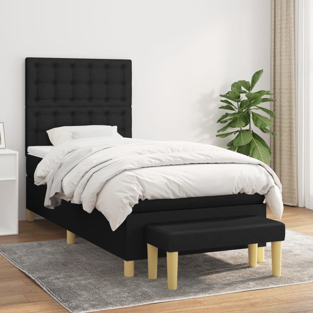 vidaXL Pat box spring cu saltea, negru, 90x190 cm, textil