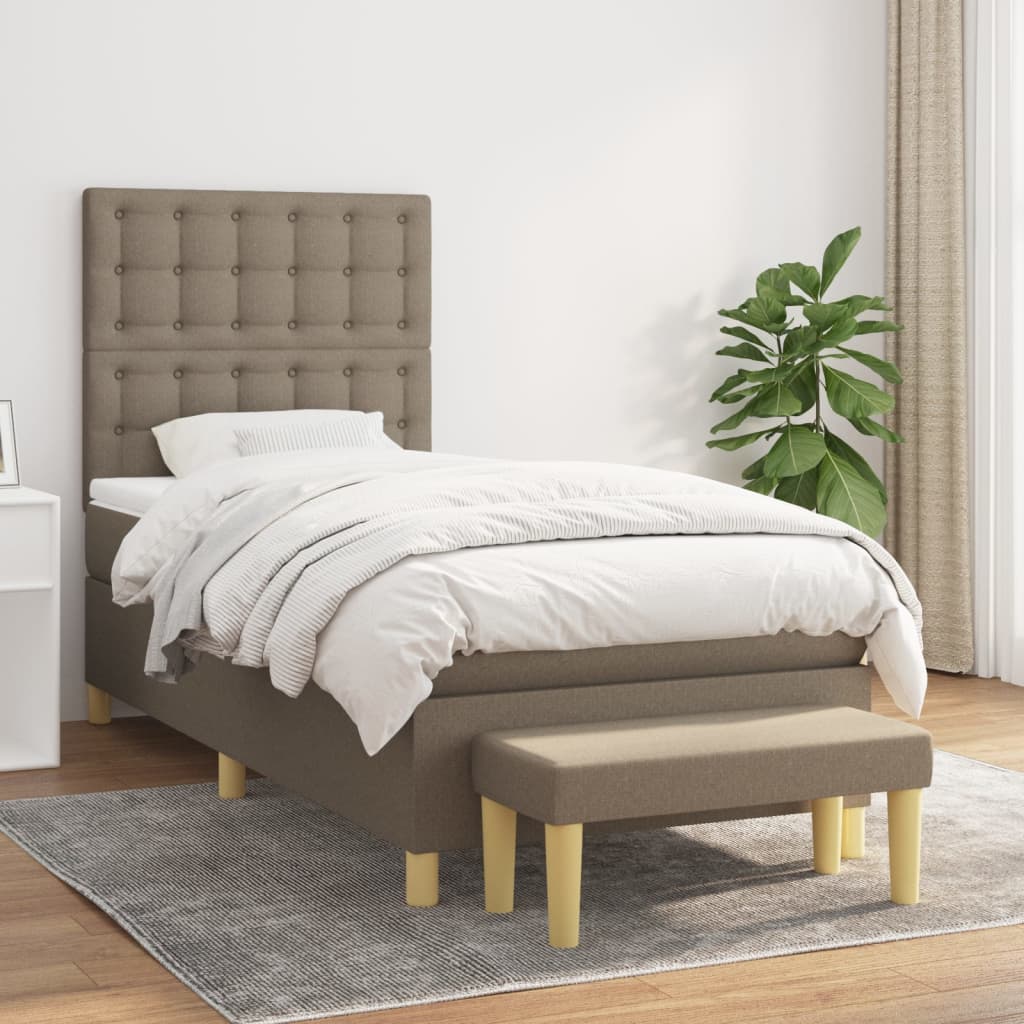 vidaXL Boxspringbett mit Matratze Taupe 90x190 cm Stoff