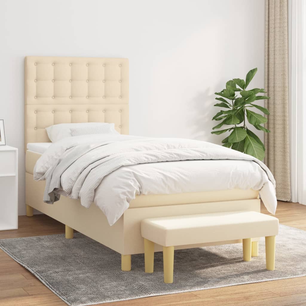 vidaXL Boxspringbett mit Matratze Creme 90x200 cm Stoff