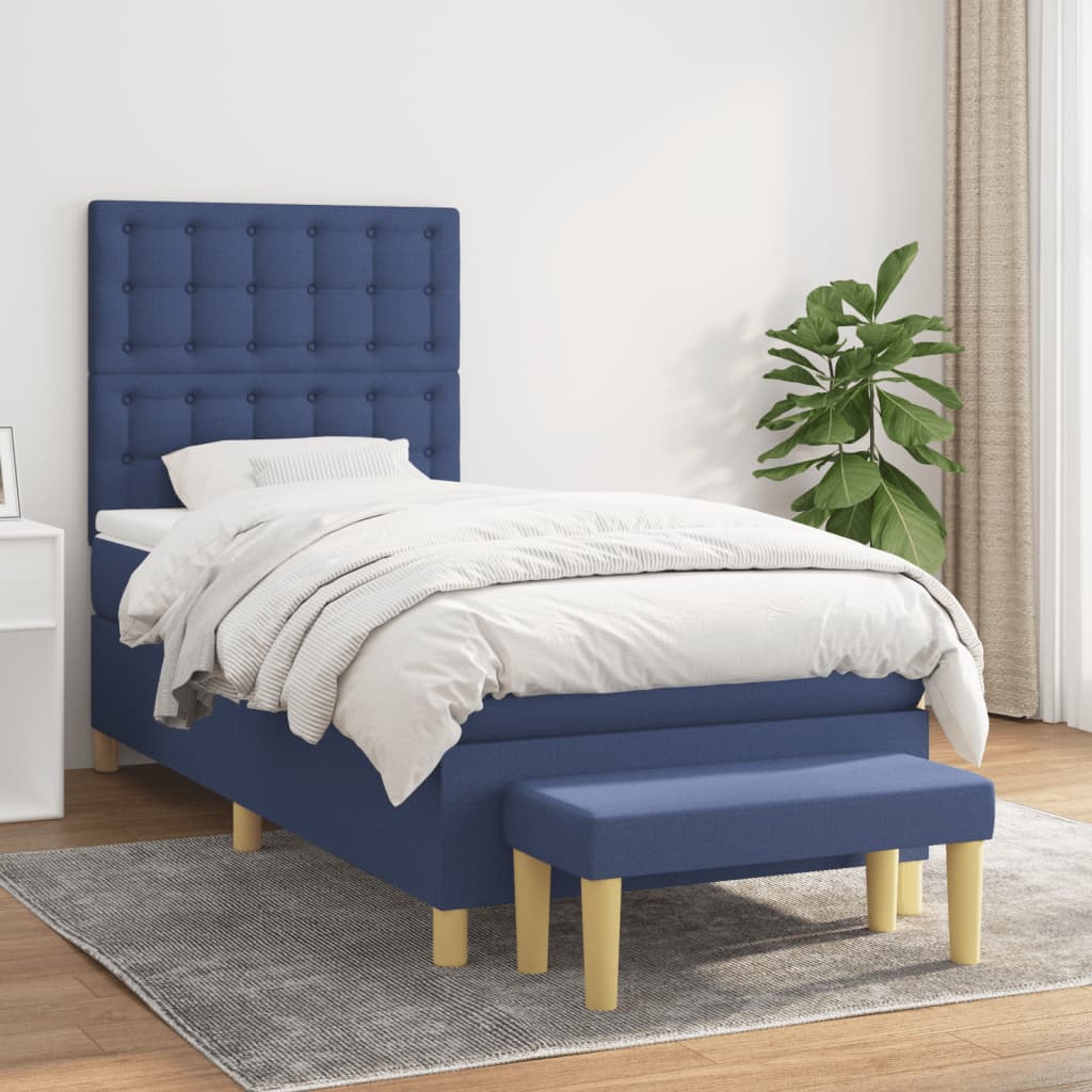 Boxspringbett mit Matratze Blau 90×200 cm Stoff