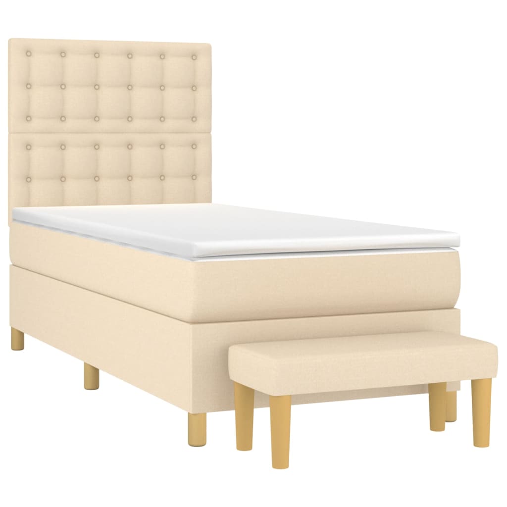 krémszínű szövet rugós ágy matraccal 100 x 200 cm