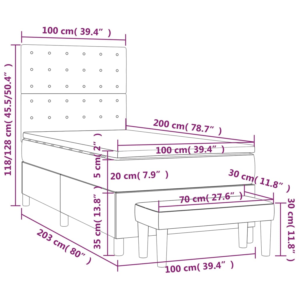 Box spring postel s matrací krémová 100 x 200 cm textil