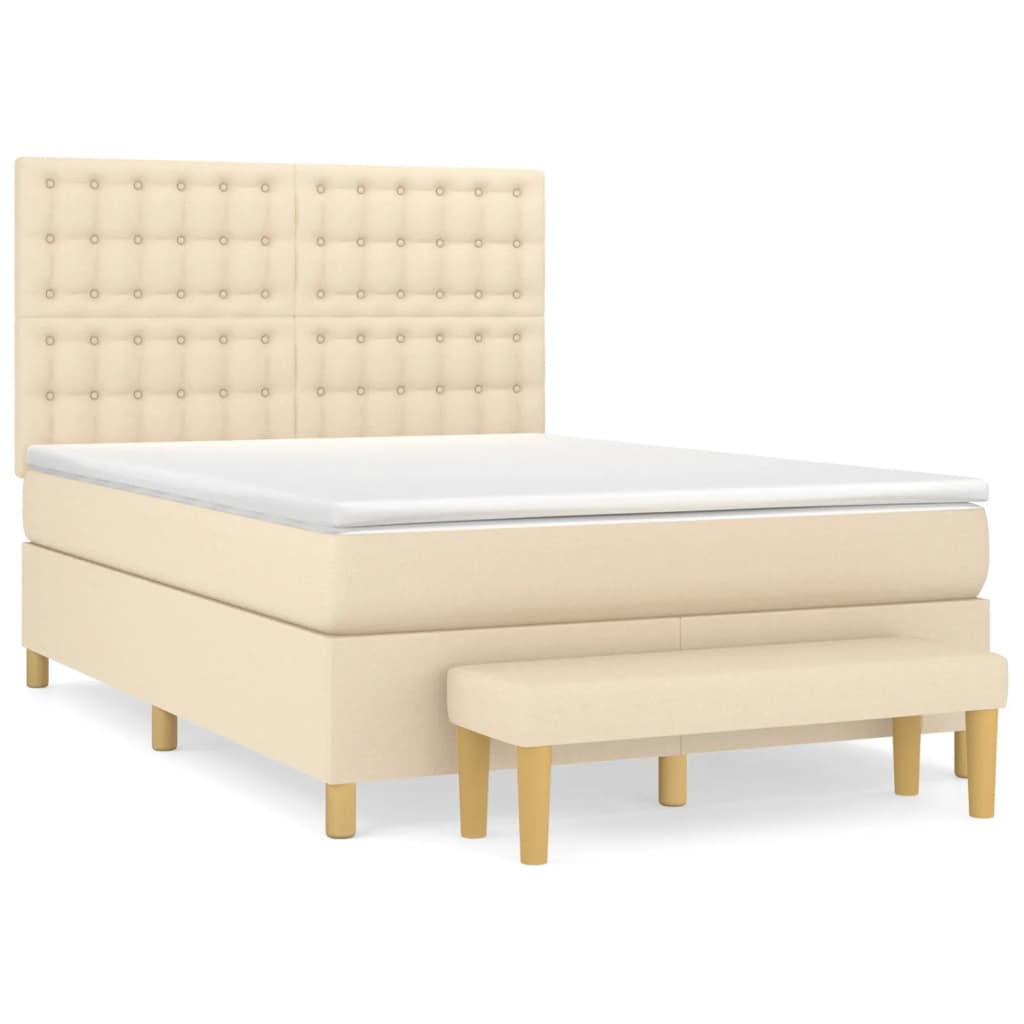 vidaXL Box spring postel s matrací krémová 140x190 cm textil
