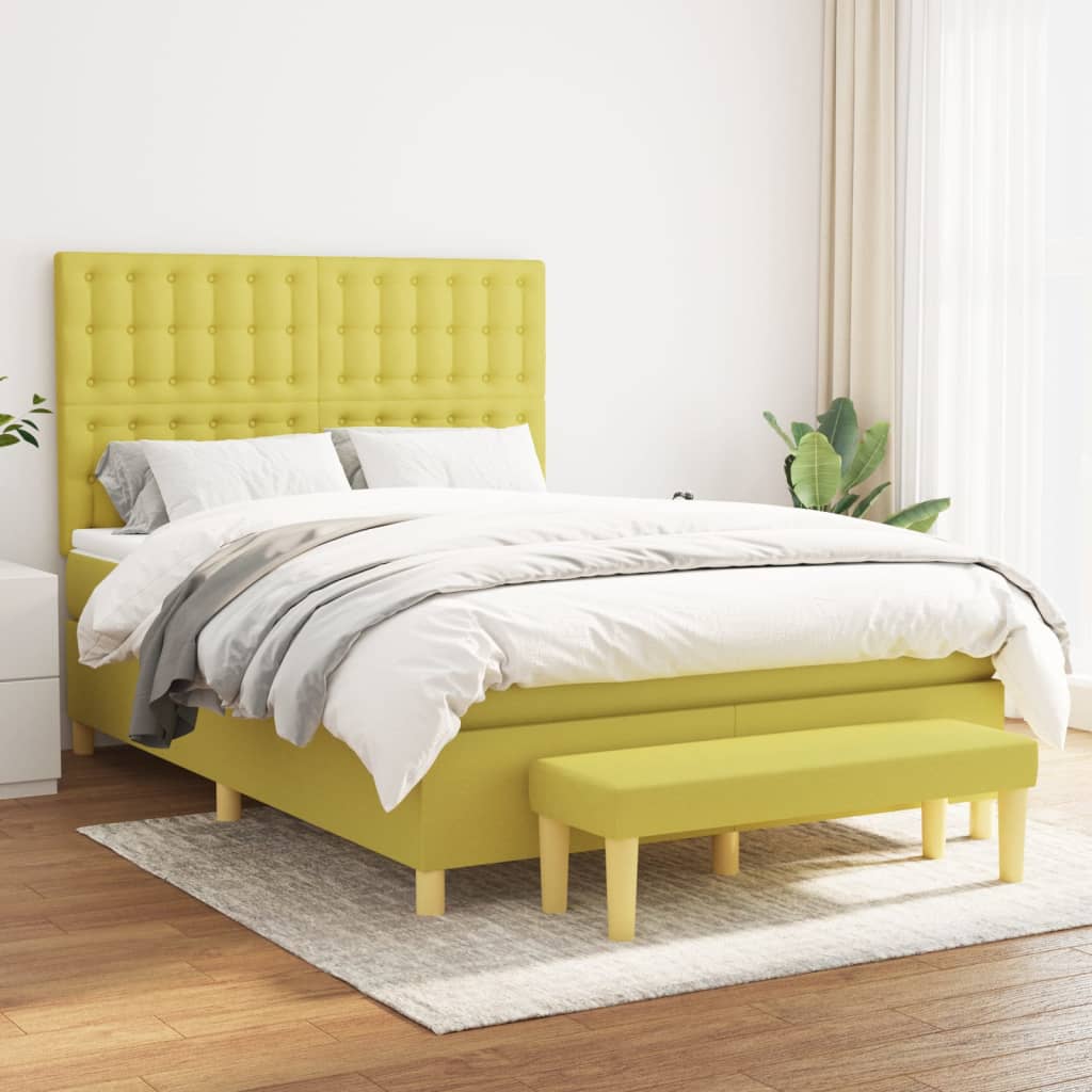 vidaXL Box spring postel s matrací světle zelená 140x190 cm textil