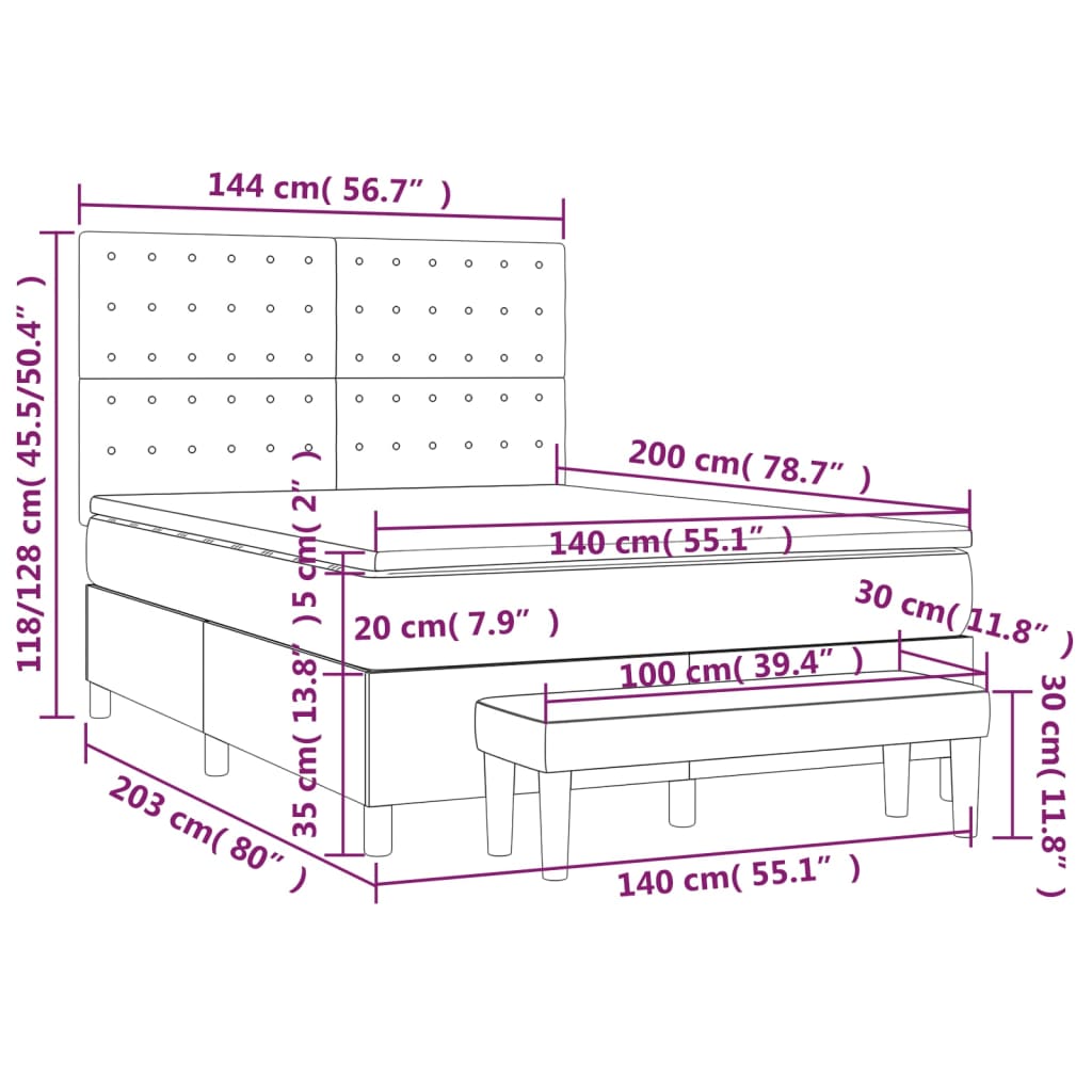 Box spring postelja z vzmetnico temno siva 140x200 cm blago