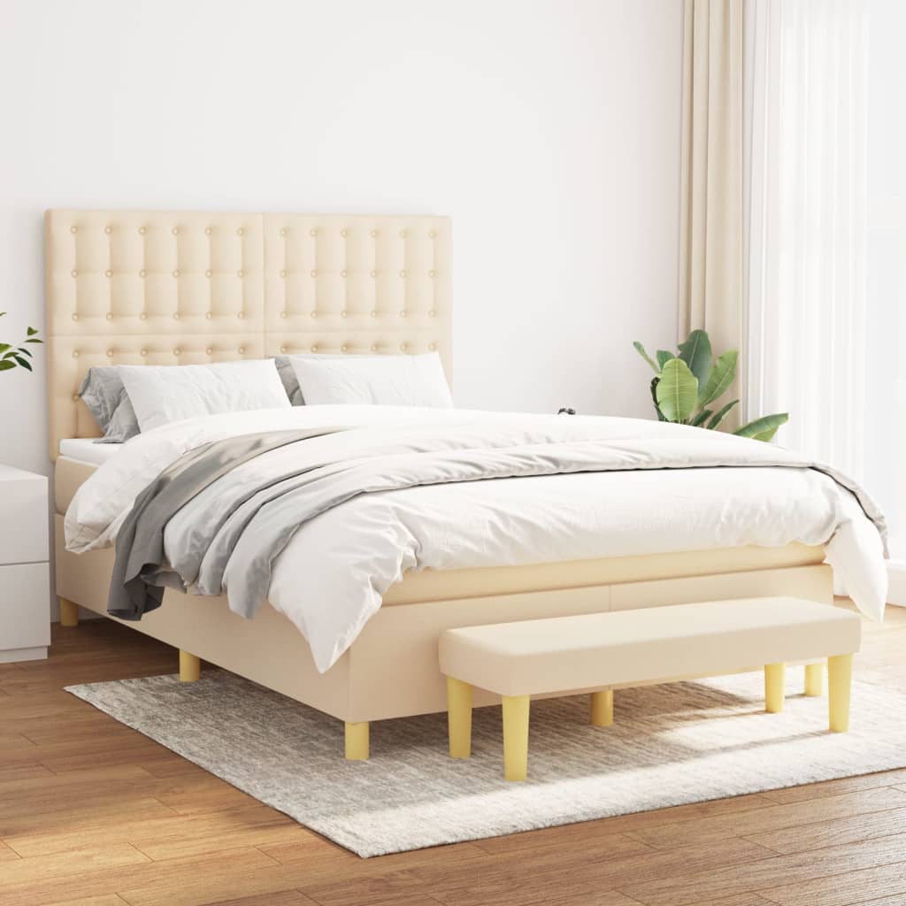 krémszínű szövet rugós ágy matraccal 140 x 200 cm