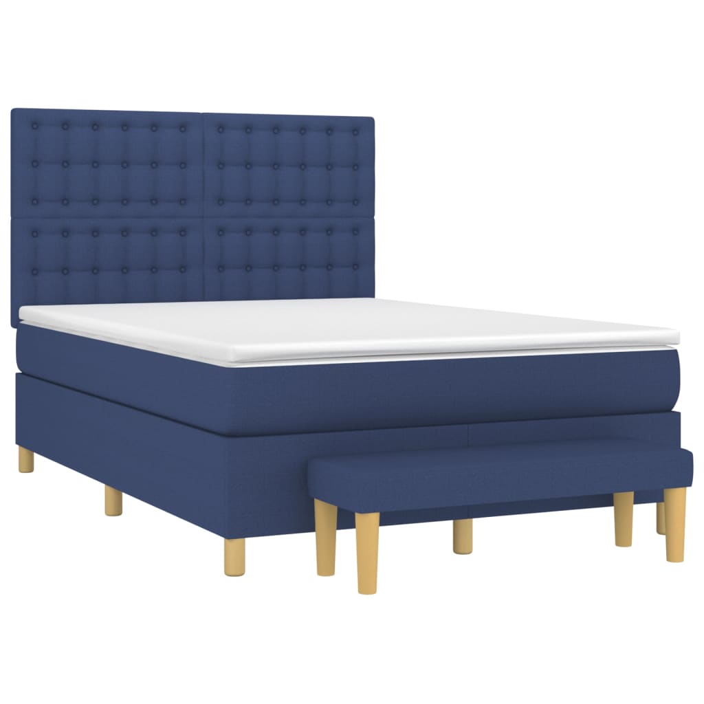 vidaXL Boxspring met matras stof blauw 140x200 cm afbeelding