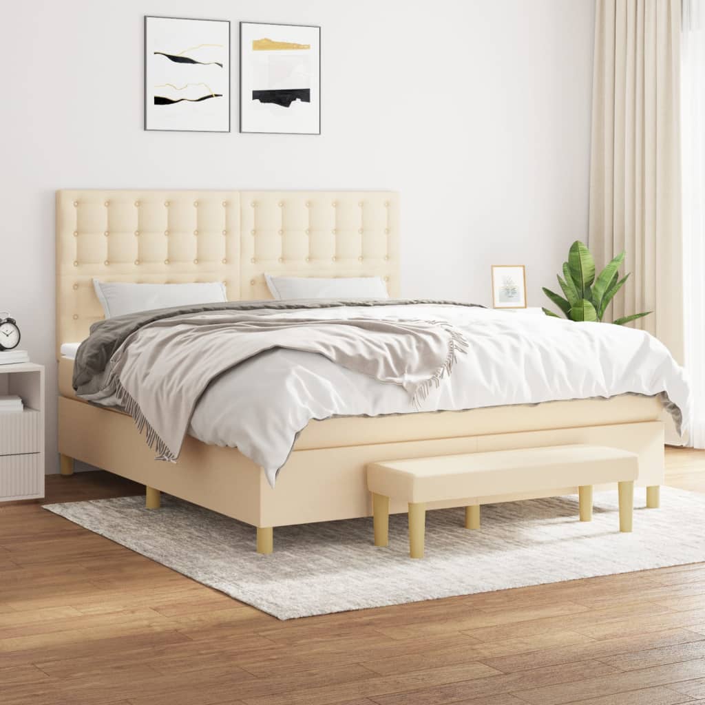 vidaXL Boxspringbett mit Matratze Creme 180x200 cm Stoff