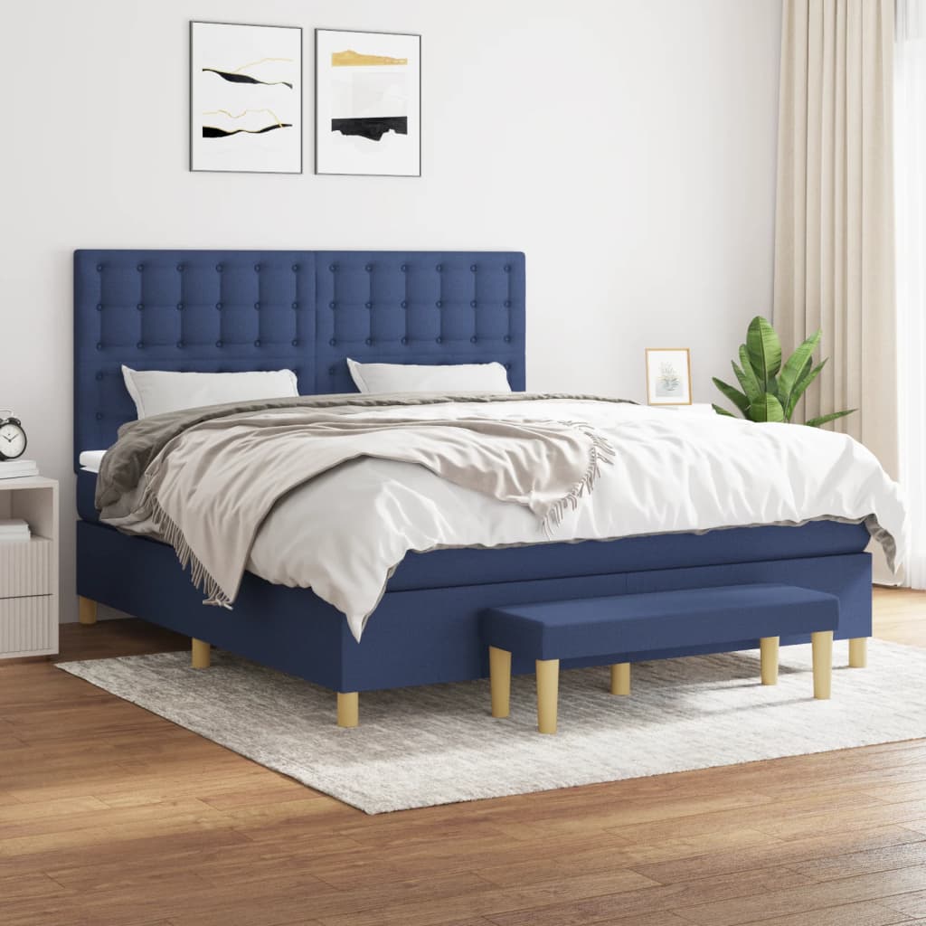 Boxspringbett mit Matratze Blau 180×200 cm Stoff