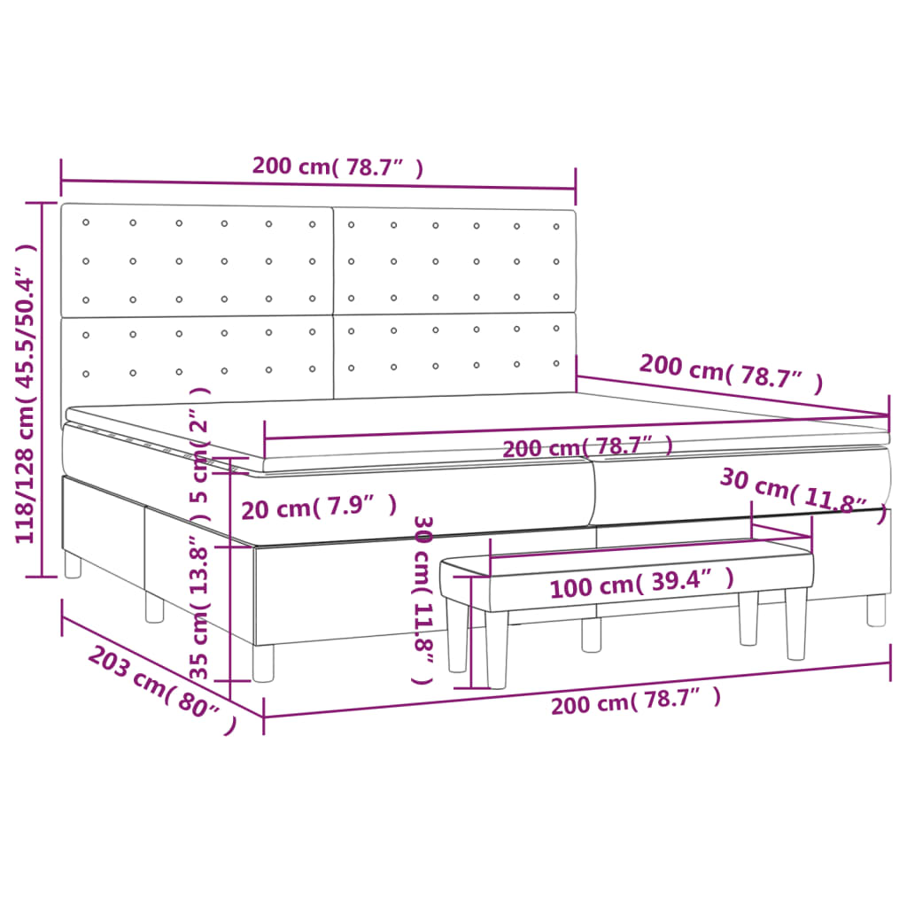 Pat box spring cu saltea, crem, 200x200 cm, textil