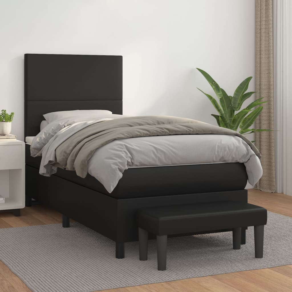 vidaXL Boxspringbett mit Matratze Schwarz 80x200 cm Kunstleder