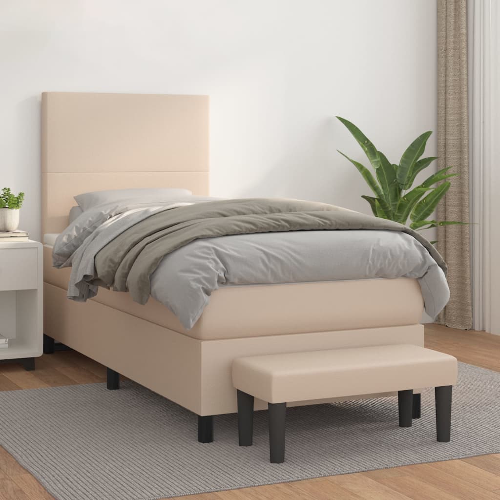 vidaXL Pat box spring cu saltea, cappuccino, 80x200 cm piele ecologică