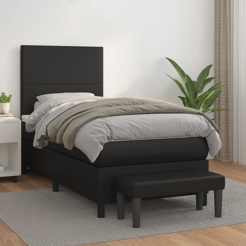 vidaXL Pat box spring cu saltea, negru, 90x190 cm, piele ecologică