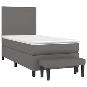 Box spring postelja z vzmetnico siv 90x190 cm umetno usnje - slika 3