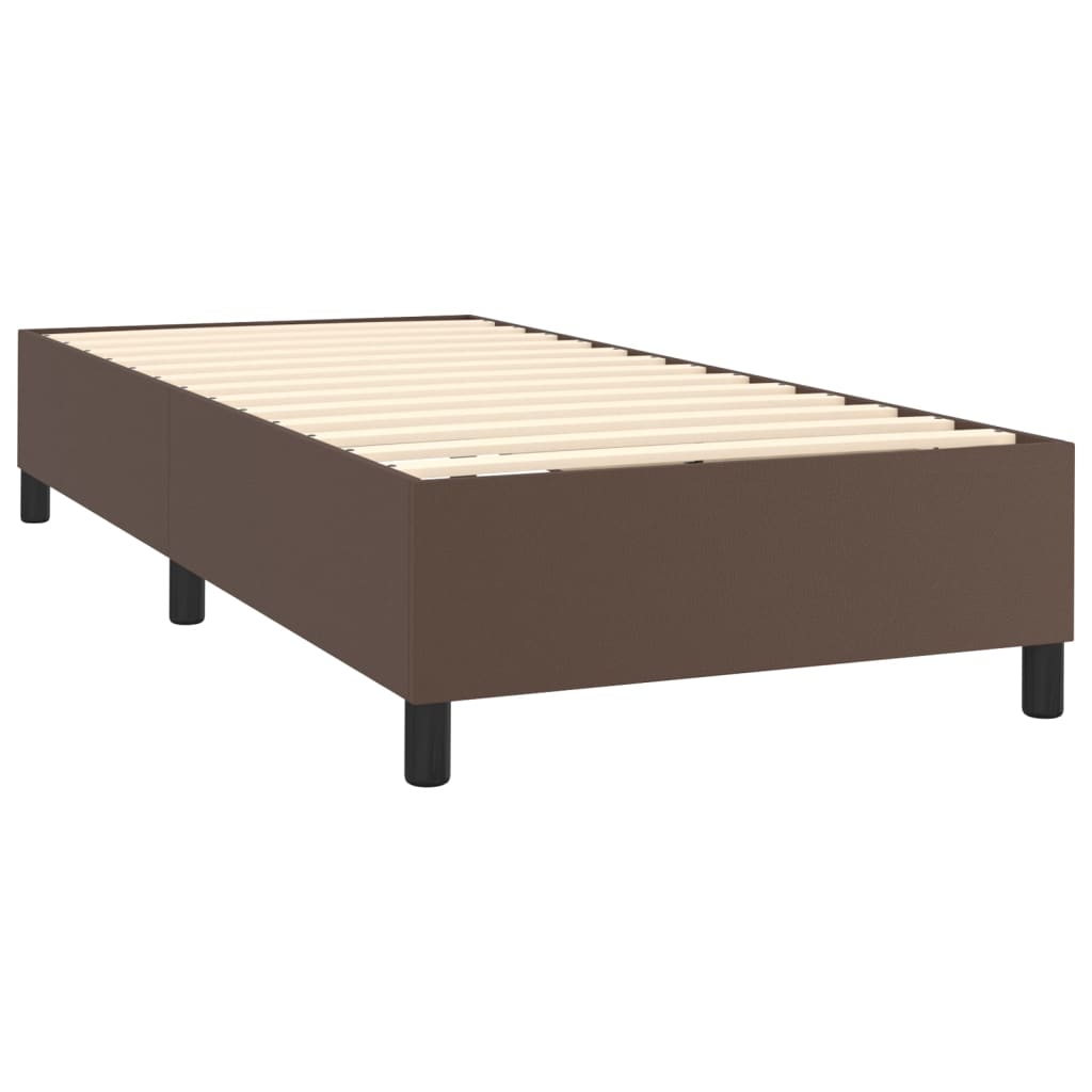 Pat box spring cu saltea, maro, 90x200 cm, piele ecologică
