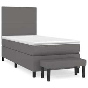 Box spring postelja z vzmetnico siv 100x200 cm umetno usnje - slika 2