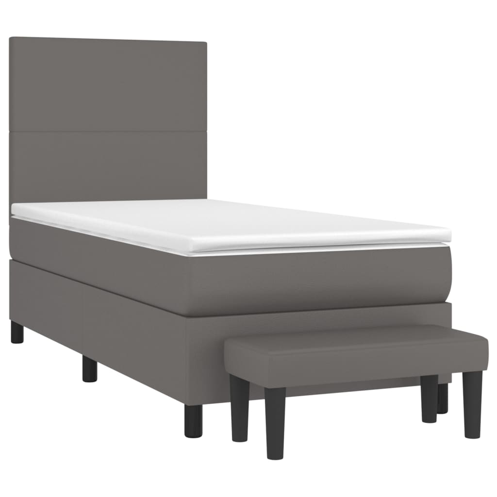 vidaXL Boxspring met matras kunstleer grijs 100x200 cm afbeelding
