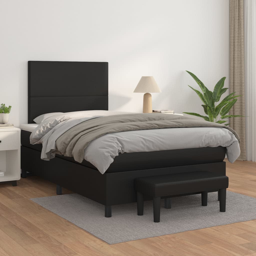 vidaXL Pat continental cu saltea, negru, 120x200 cm, piele ecologică