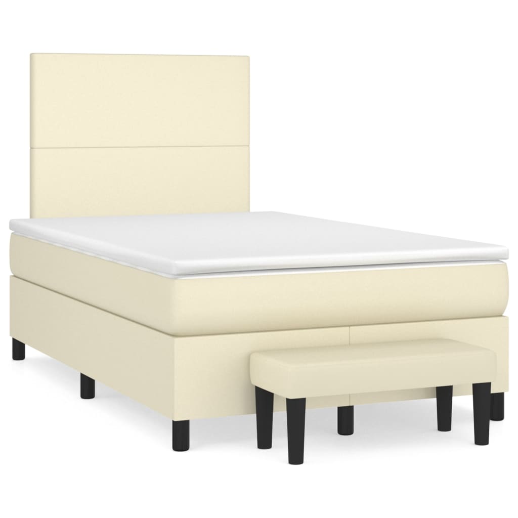 Pat box spring cu saltea, crem, 120x200 cm, piele ecologică