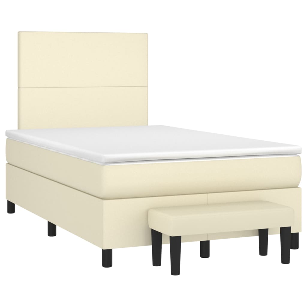 Pat box spring cu saltea, crem, 120x200 cm, piele ecologică