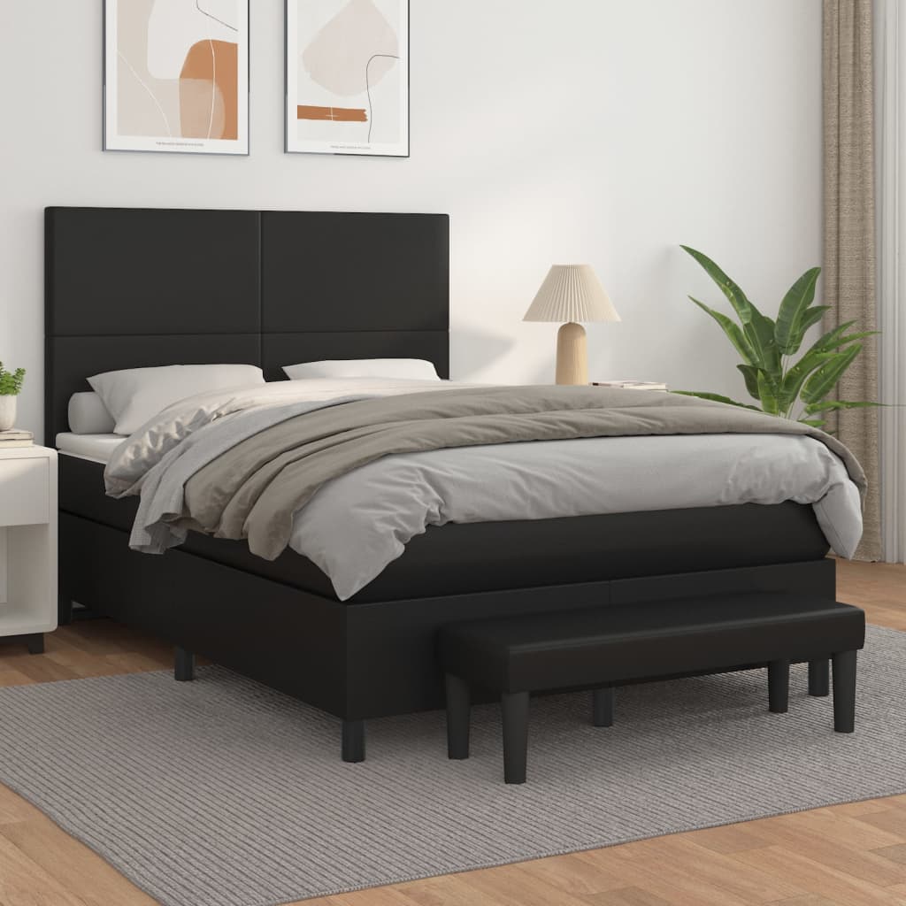 vidaXL Pat box spring cu saltea, negru, 140x190 cm, piele ecologică