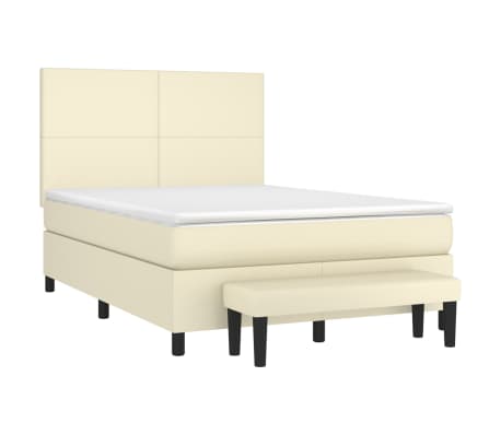 vidaXL Cama com molas/colch&atilde;o 140x190 cm couro artificial cor creme