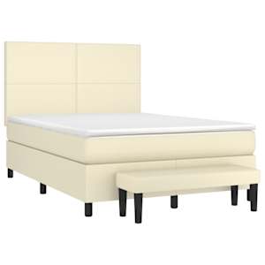 vidaXL Cama com molas/colch&atilde;o 140x190 cm couro artificial cor creme