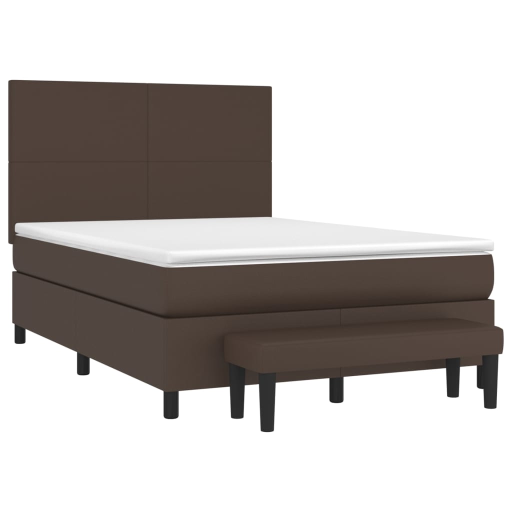 Pat box spring cu saltea, maro, 140x190 cm, piele ecologică