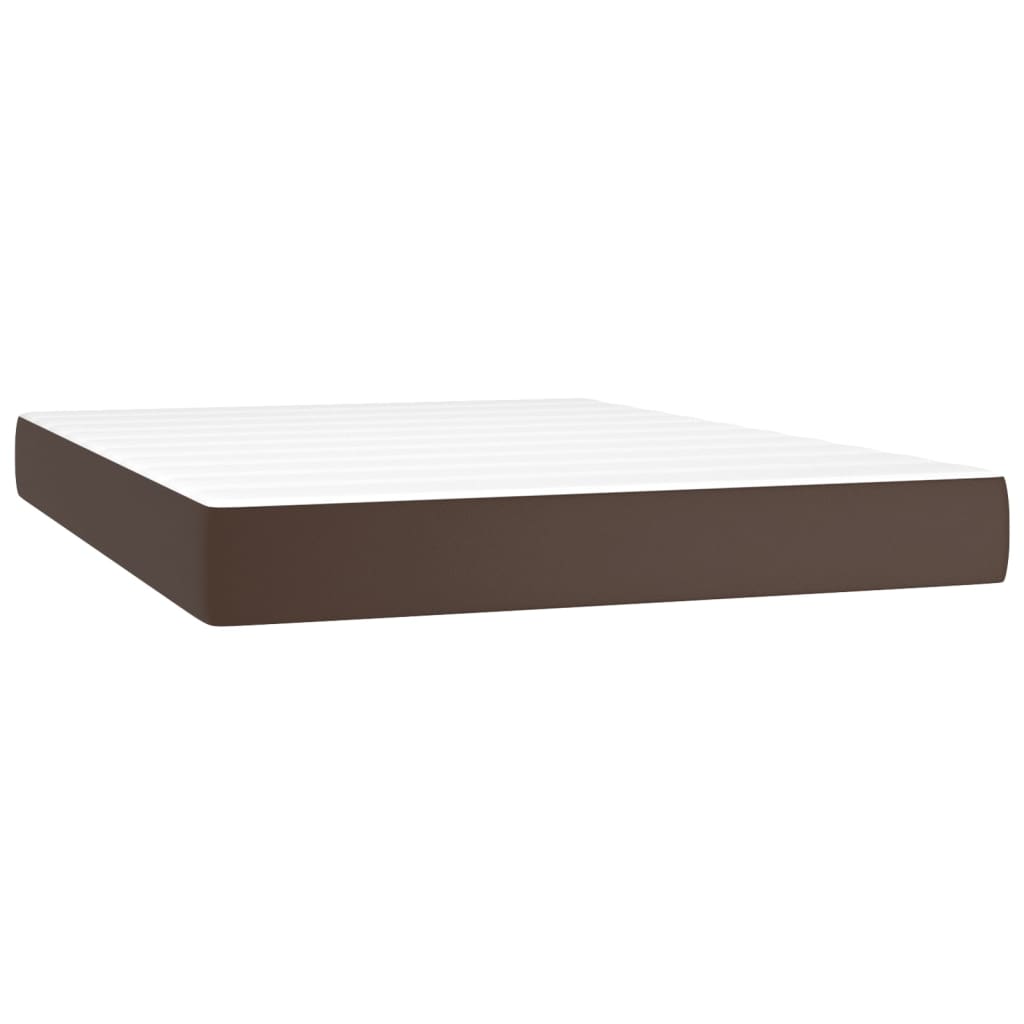 Pat box spring cu saltea, maro, 140x190 cm, piele ecologică