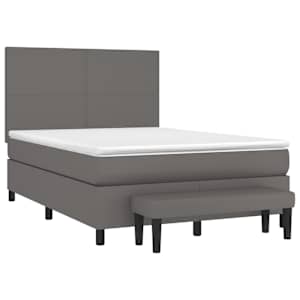 Box spring postelja z vzmetnico siv 140x190 cm umetno usnje - slika 3