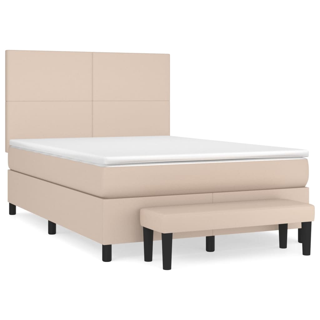 vidaXL Box spring postelja z vzmetnico kapučino 140x190cm umetno usnje