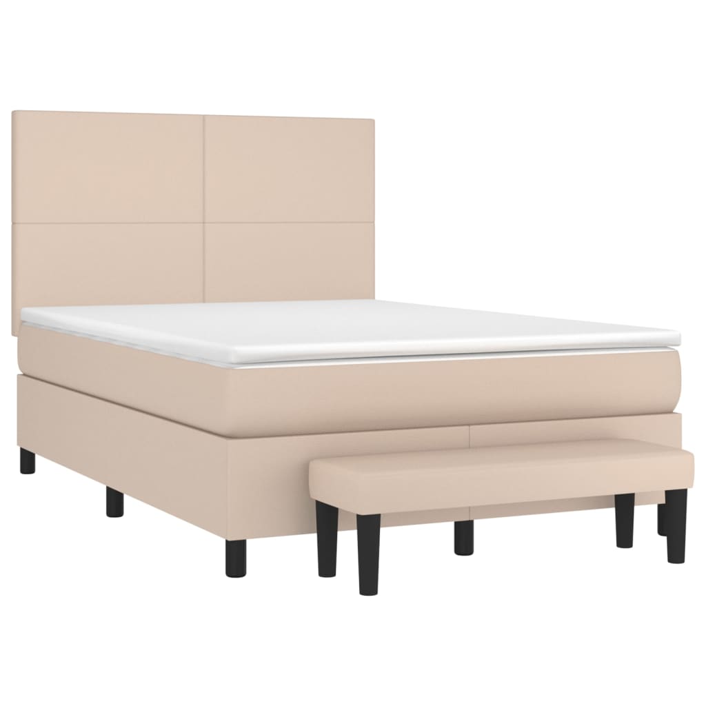 vidaXL Boxspring met matras kunstleer cappuccinokleurig 140x190 cm afbeelding