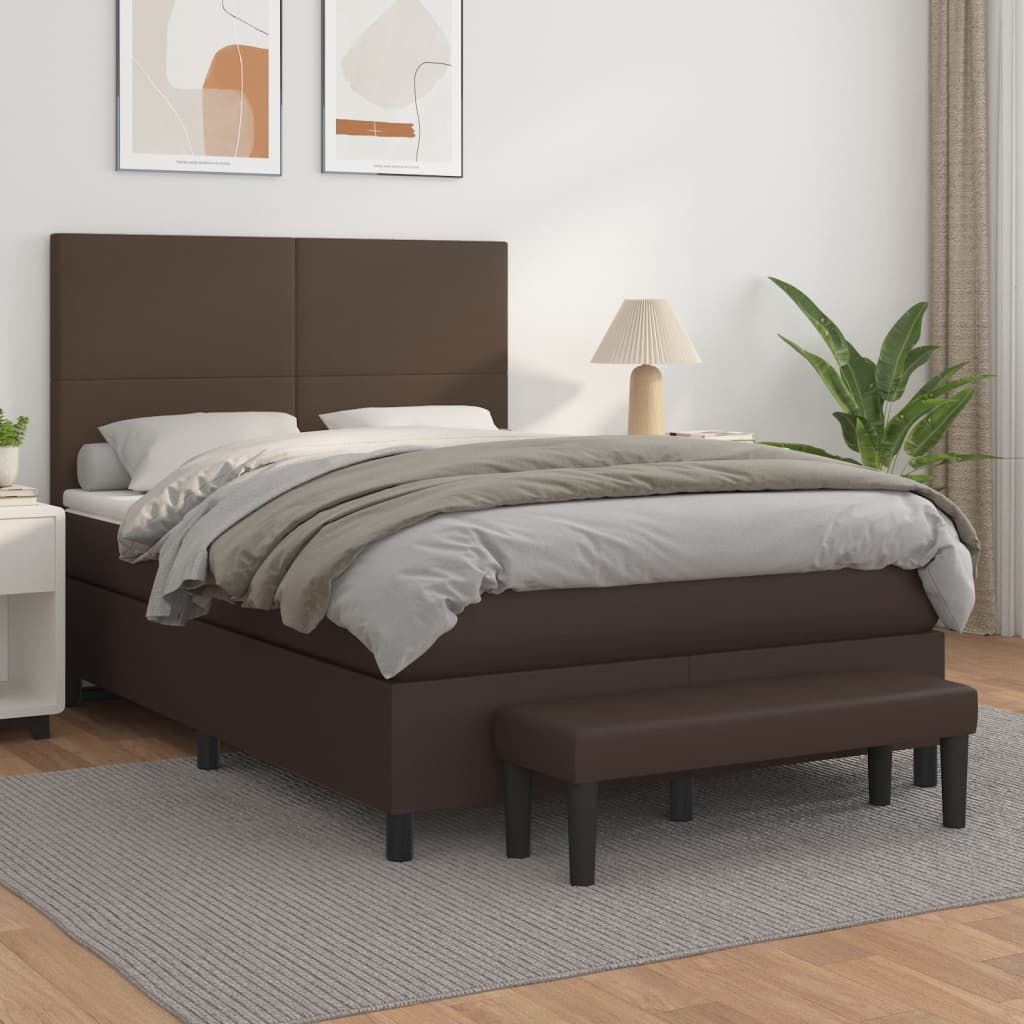 Box spring postel s matrací hnědá 140x200 cm umělá kůže