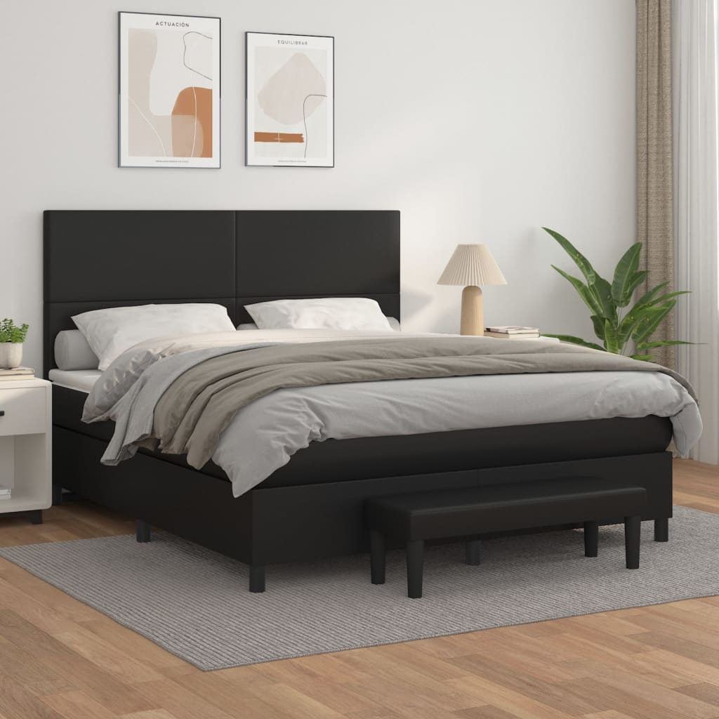 vidaXL Pat box spring cu saltea, negru, 160x200 cm, piele ecologică