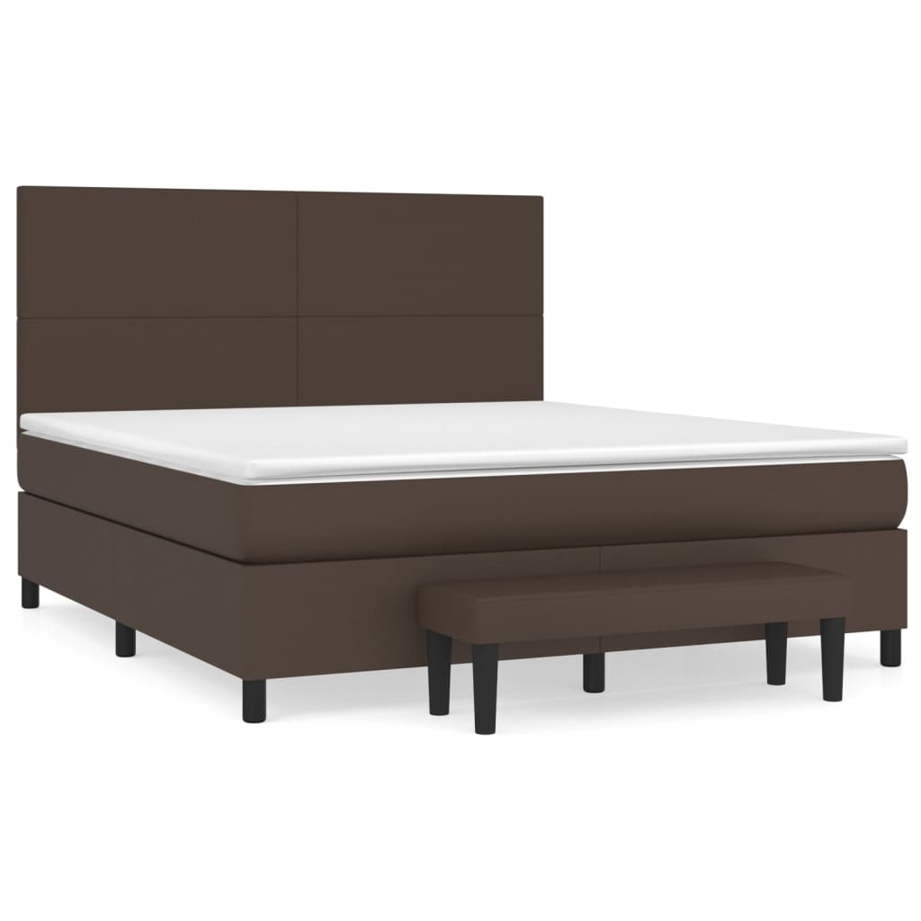 Pat box spring cu saltea, maro, 160x200 cm, piele ecologică