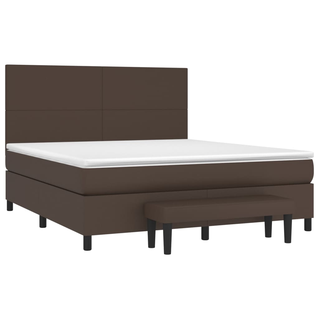 Pat box spring cu saltea, maro, 160x200 cm, piele ecologică